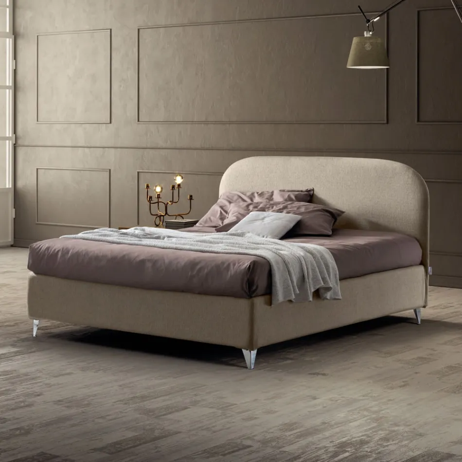 Letto Matrimoniale 160x190 con Testata a Linee Ricurve Made in Italy - Oriente Viadurini