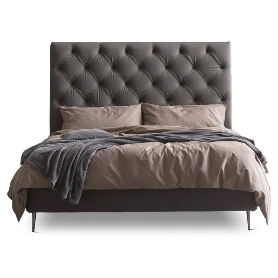 Letto Matrimoniale 160x190 con Testata Alta e Trapuntata Made in Italy - Sallie Viadurini