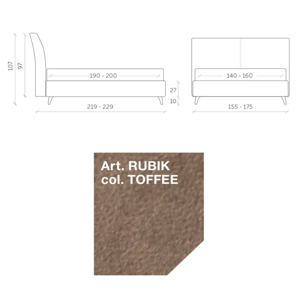 Letto Matrimoniale 160x190 con Testata Curva e di Importante Spessore - Magie Viadurini