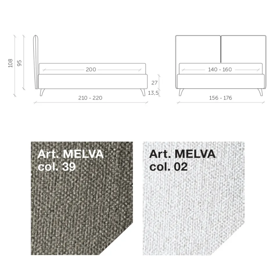 Letto Matrimoniale 160x190 con Testata Divisa Centralmente Made in Italy - Celesti Viadurini