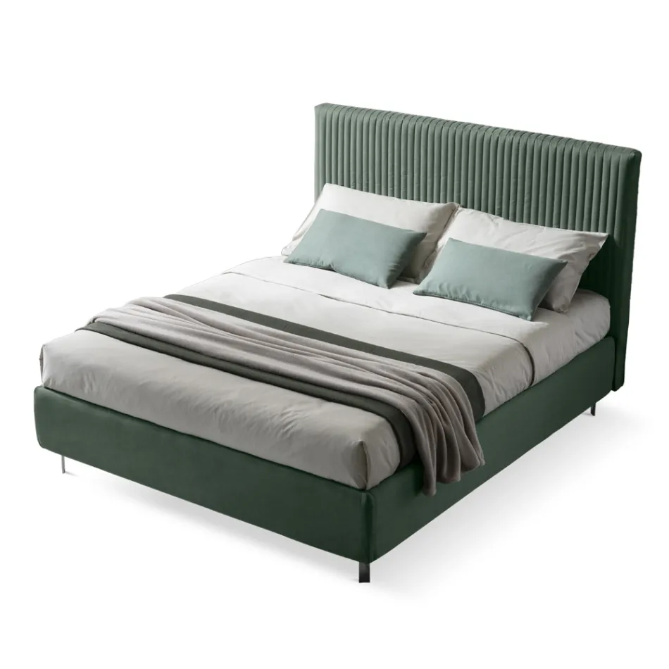 Letto Matrimoniale 160x190 con Trapuntatura a Fasce Strette Multi-Righe - Meduse Viadurini