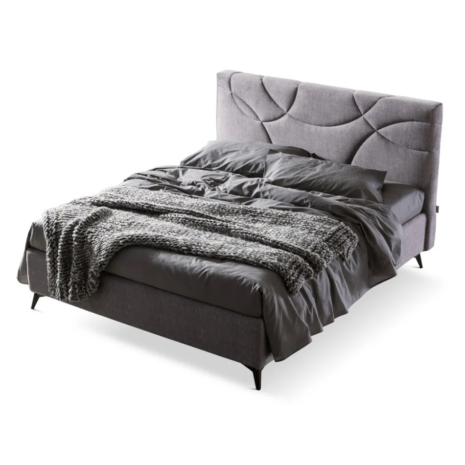 Letto Matrimoniale 160x190 con Trapuntatura di Curve ad Incroci - Girasole Viadurini