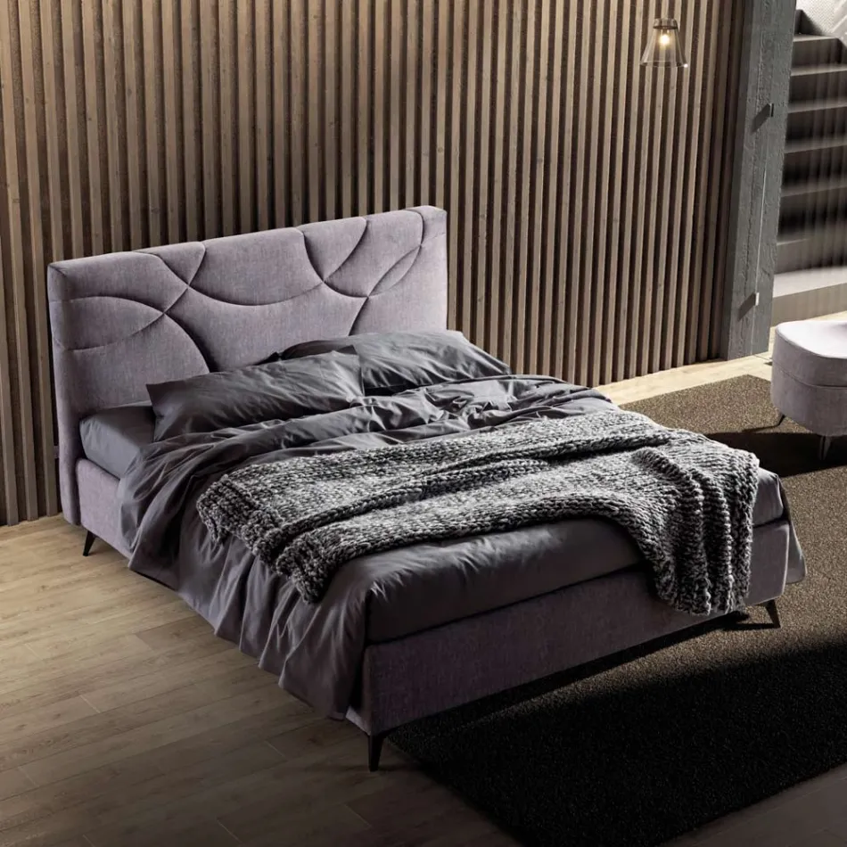 Letto Matrimoniale 160x190 con Trapuntatura di Curve ad Incroci - Girasole Viadurini