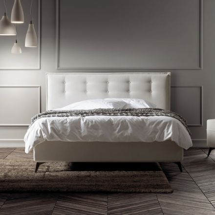 Letto Matrimoniale 160x190 in Tessuto con Testata con Bottoni Made in Italy - Sogni Viadurini