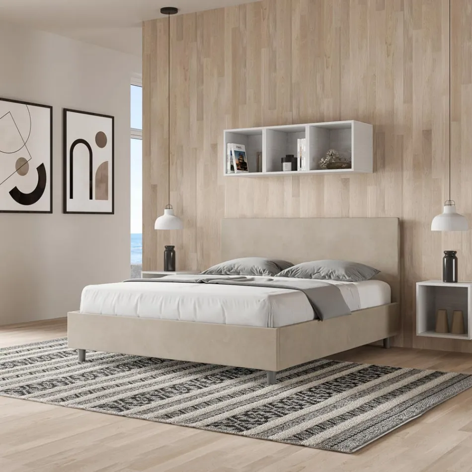 Letto Matrimoniale 160x200 cm con Testata in Microfibra Made in Italy - Pallone Viadurini
