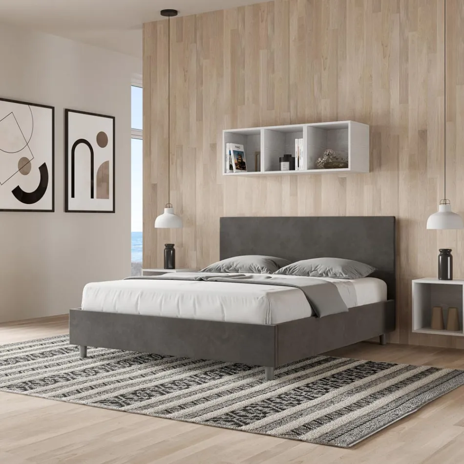 Letto Matrimoniale 160x200 cm con Testata in Microfibra Made in Italy - Pallone Viadurini