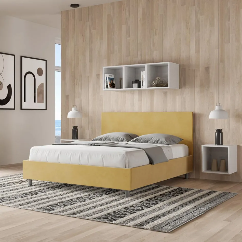 Letto Matrimoniale 160x200 cm con Testata in Microfibra Made in Italy - Pallone Viadurini