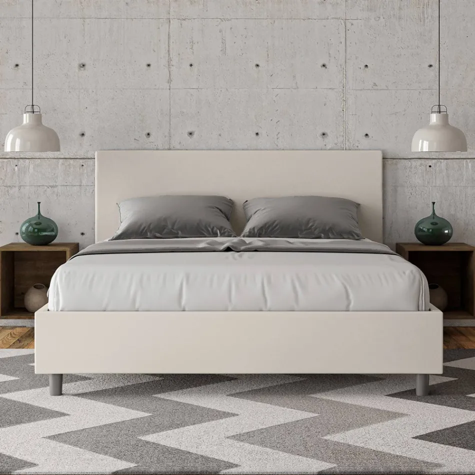 Letto Matrimoniale 160x200 cm con Testata in Similpelle Made in Italy - Pallone Viadurini