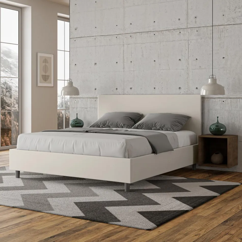 Letto Matrimoniale 160x200 cm con Testata in Similpelle Made in Italy - Pallone Viadurini