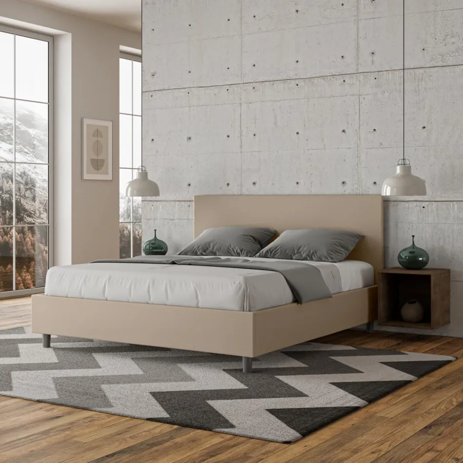 Letto Matrimoniale 160x200 cm con Testata in Similpelle Made in Italy - Pallone Viadurini