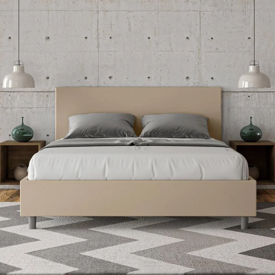 Letto Matrimoniale 160x200 cm con Testata in Similpelle Made in Italy - Pallone Viadurini