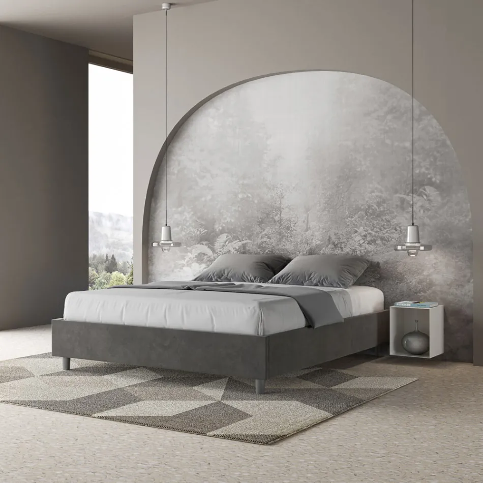Letto Matrimoniale 160x200 cm Rivestito in Microfibra Made in Italy - Atleta Viadurini