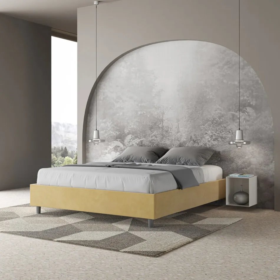 Letto Matrimoniale 160x200 cm Rivestito in Microfibra Made in Italy - Atleta Viadurini