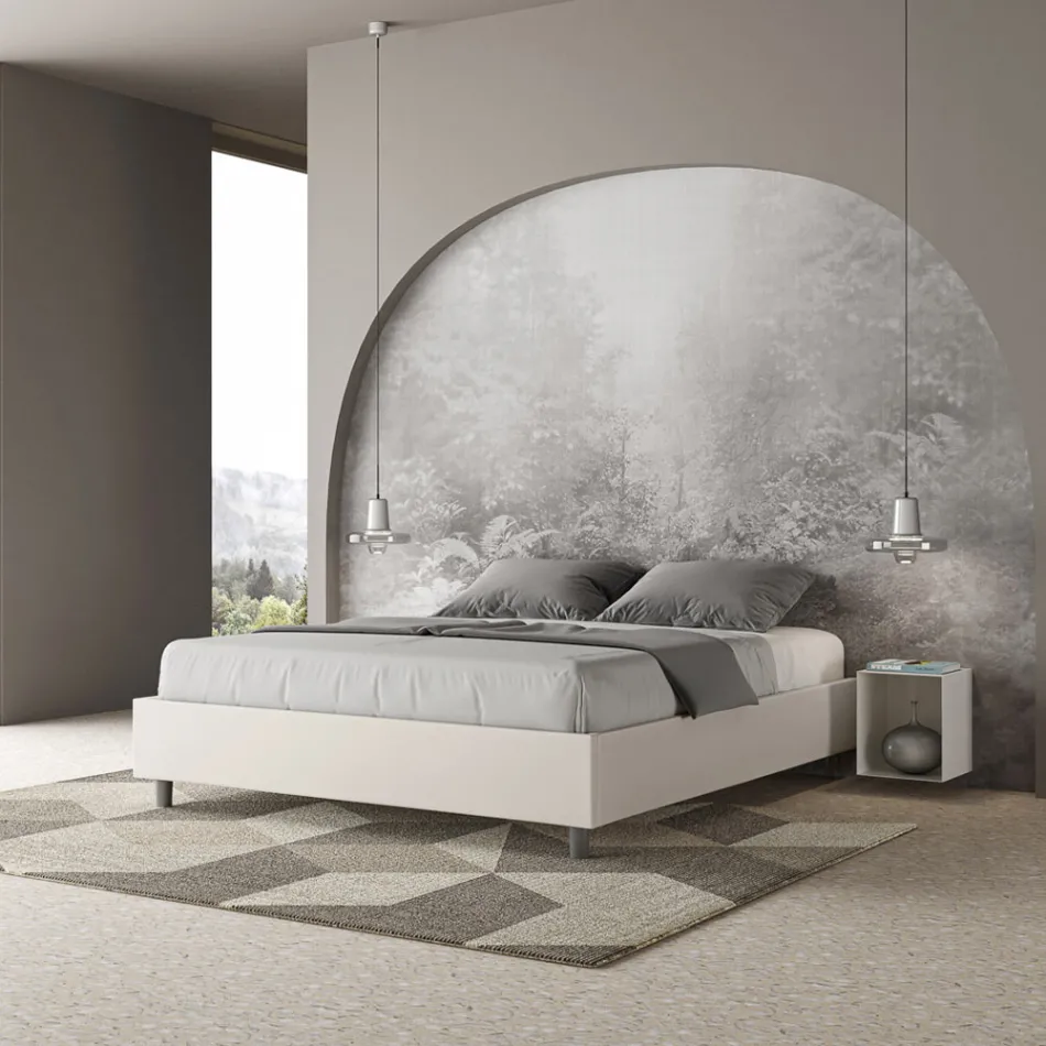 Letto Matrimoniale 160x200 cm Rivestito in Similpelle Made in Italy - Atleta Viadurini