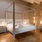 Letto Matrimoniale 160x200 con Baldacchino in Legno Teak Massello - Acquarello Viadurini