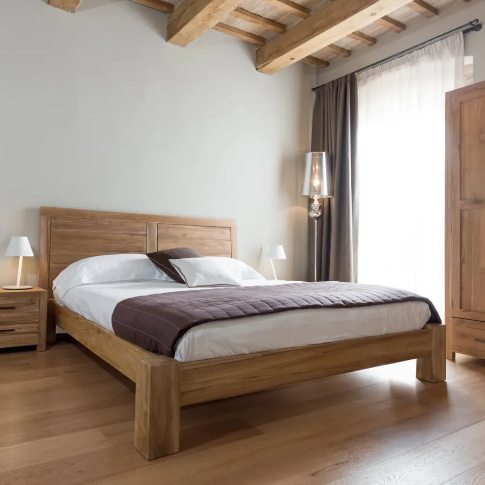 Letto Matrimoniale 160x200 Realizzato in Legno Teak Massello - Affresco Viadurini