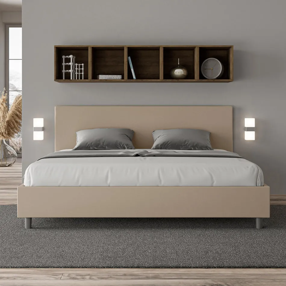 Letto Matrimoniale 180x200 cm con Testata in Similpelle Made in Italy - Pallone Viadurini