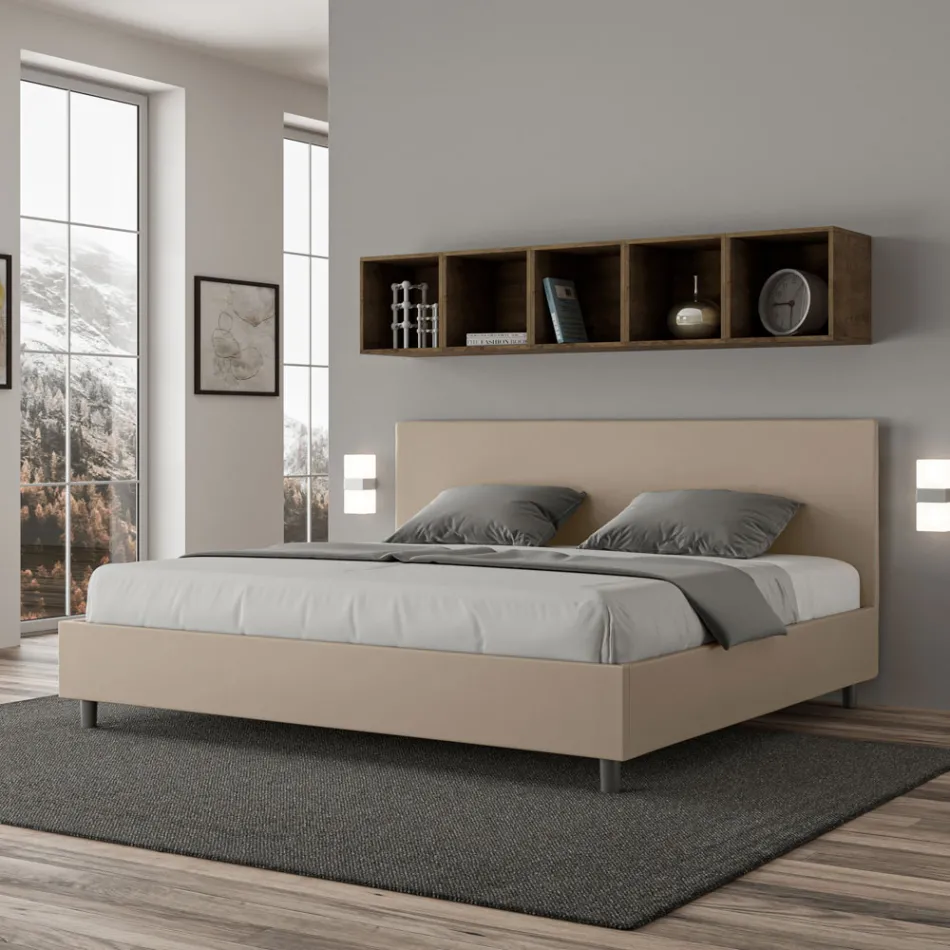 Letto Matrimoniale 180x200 cm con Testata in Similpelle Made in Italy - Pallone Viadurini