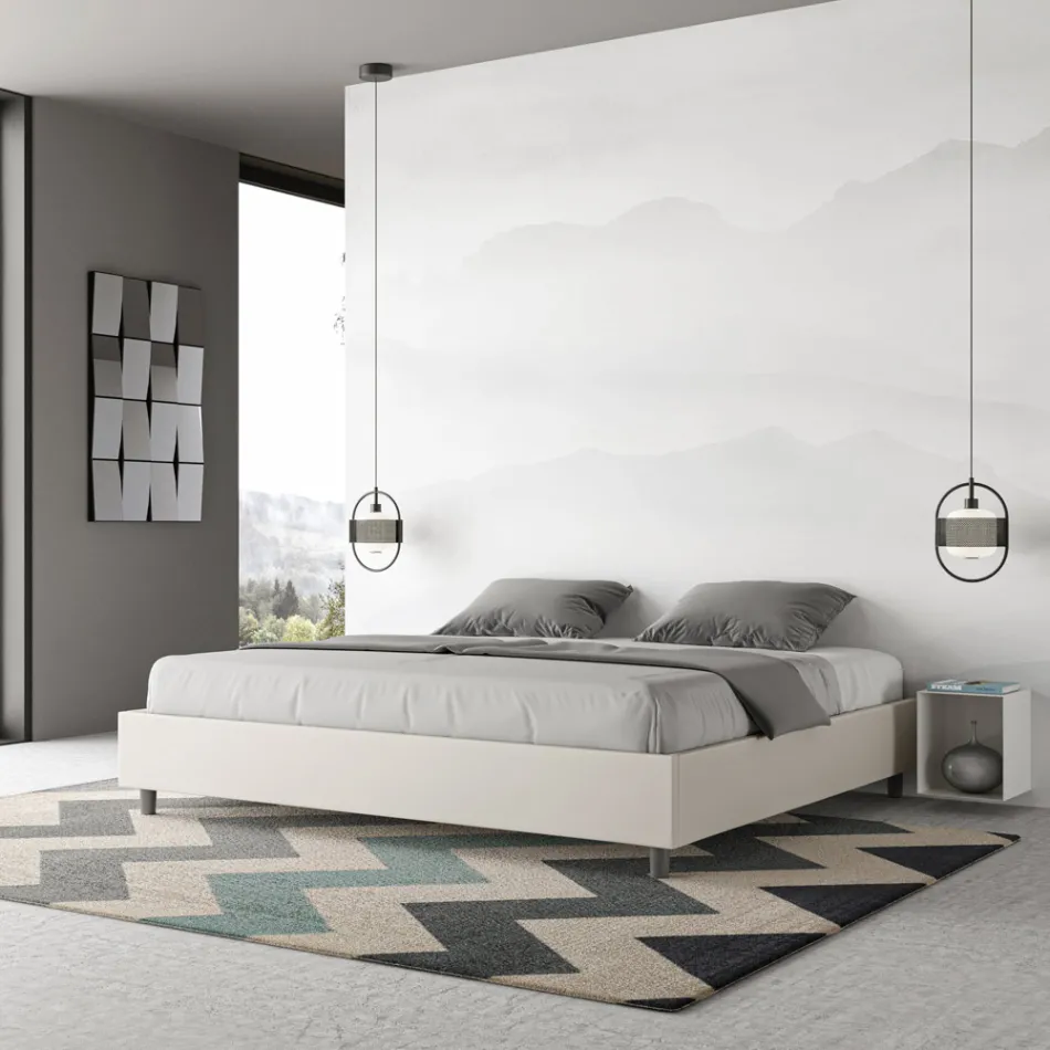 Letto Matrimoniale 180x200 cm Rivestito in Similpelle Made in Italy - Atleta Viadurini