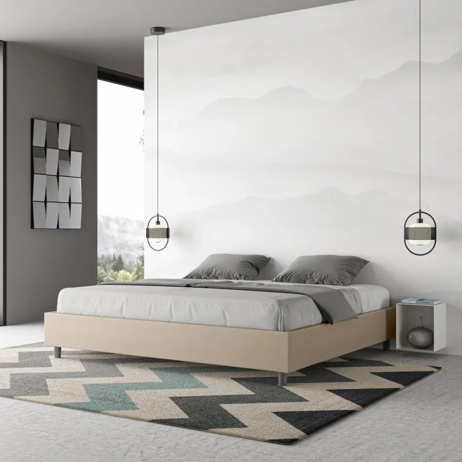 Letto Matrimoniale 180x200 cm Rivestito in Similpelle Made in Italy - Atleta Viadurini