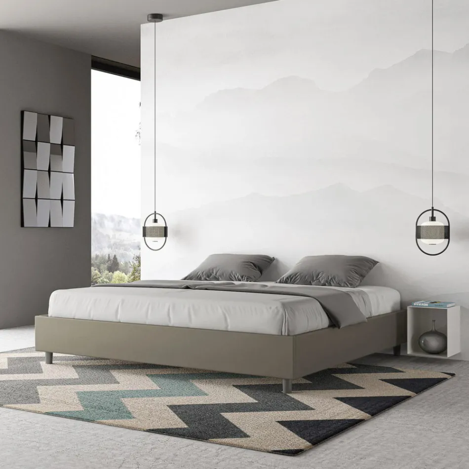 Letto Matrimoniale 180x200 cm Rivestito in Similpelle Made in Italy - Atleta Viadurini