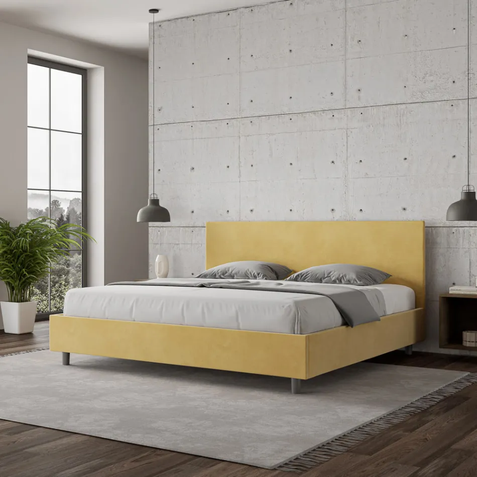Letto Matrimoniale 200x200 cm con Testata in Microfibra Made in Italy - Pallone Viadurini