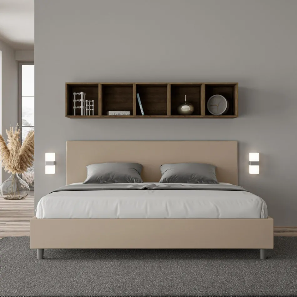 Letto Matrimoniale 200x200 cm con Testata in Similpelle Made in Italy - Pallone Viadurini