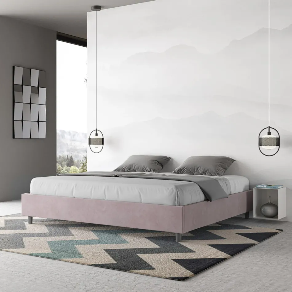 Letto Matrimoniale 200x200 cm Rivestito in Microfibra Made in Italy - Atleta Viadurini