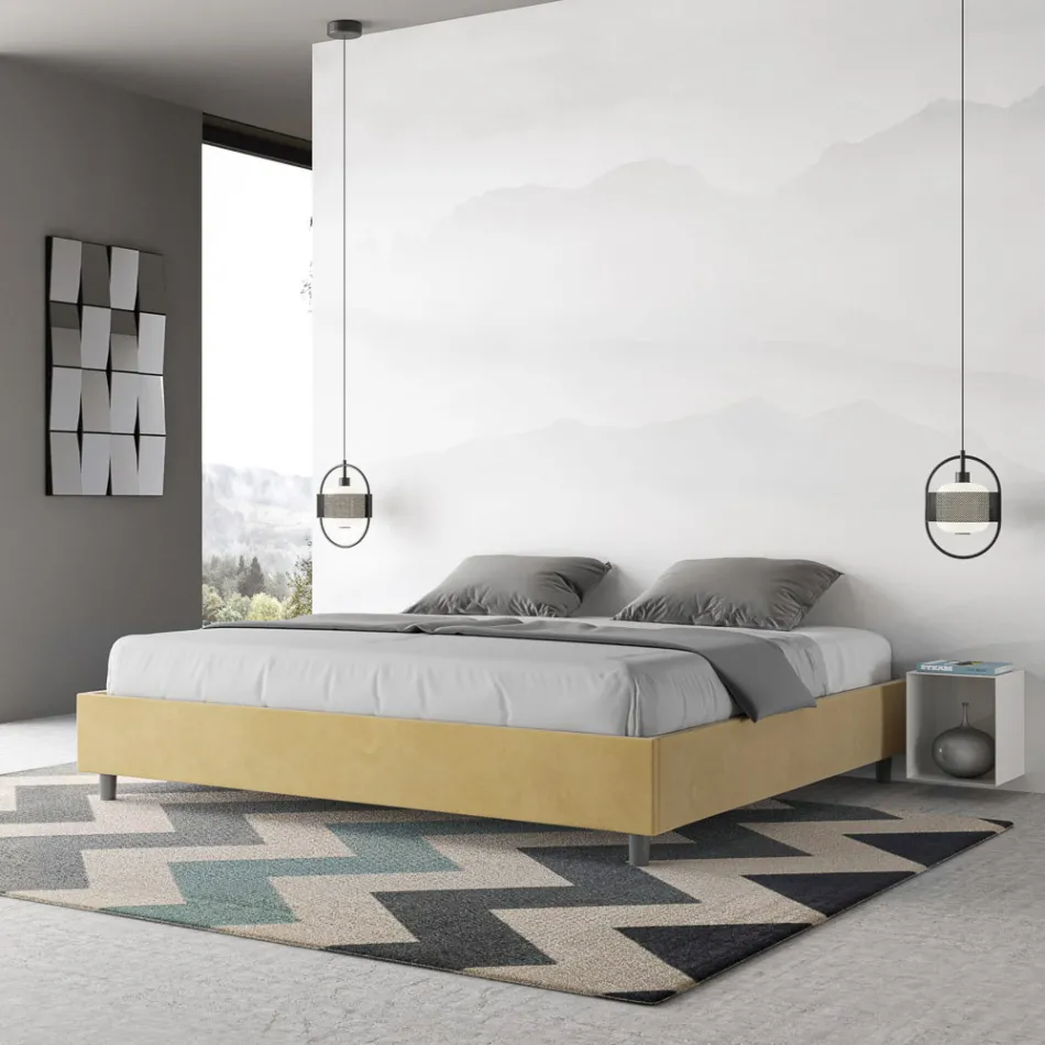 Letto Matrimoniale 200x200 cm Rivestito in Microfibra Made in Italy - Atleta Viadurini