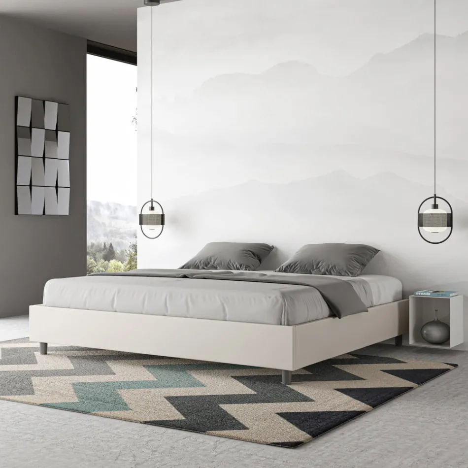 Letto Matrimoniale 200x200 cm Rivestito in Similpelle Made in Italy - Atleta Viadurini