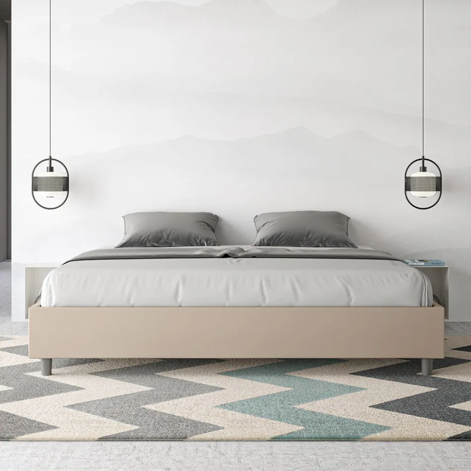 Letto Matrimoniale 200x200 cm Rivestito in Similpelle Made in Italy - Atleta Viadurini