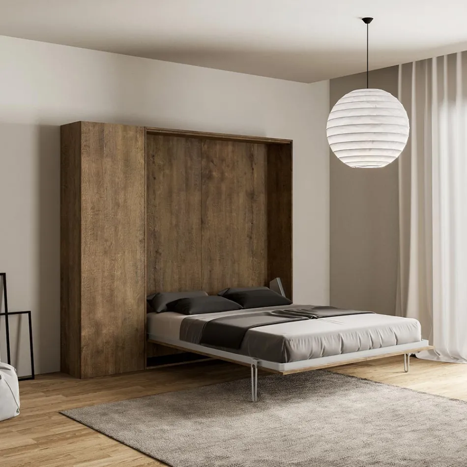 Letto Matrimoniale a Scomparsa Verticale con Colonna  - Magicompare Viadurini