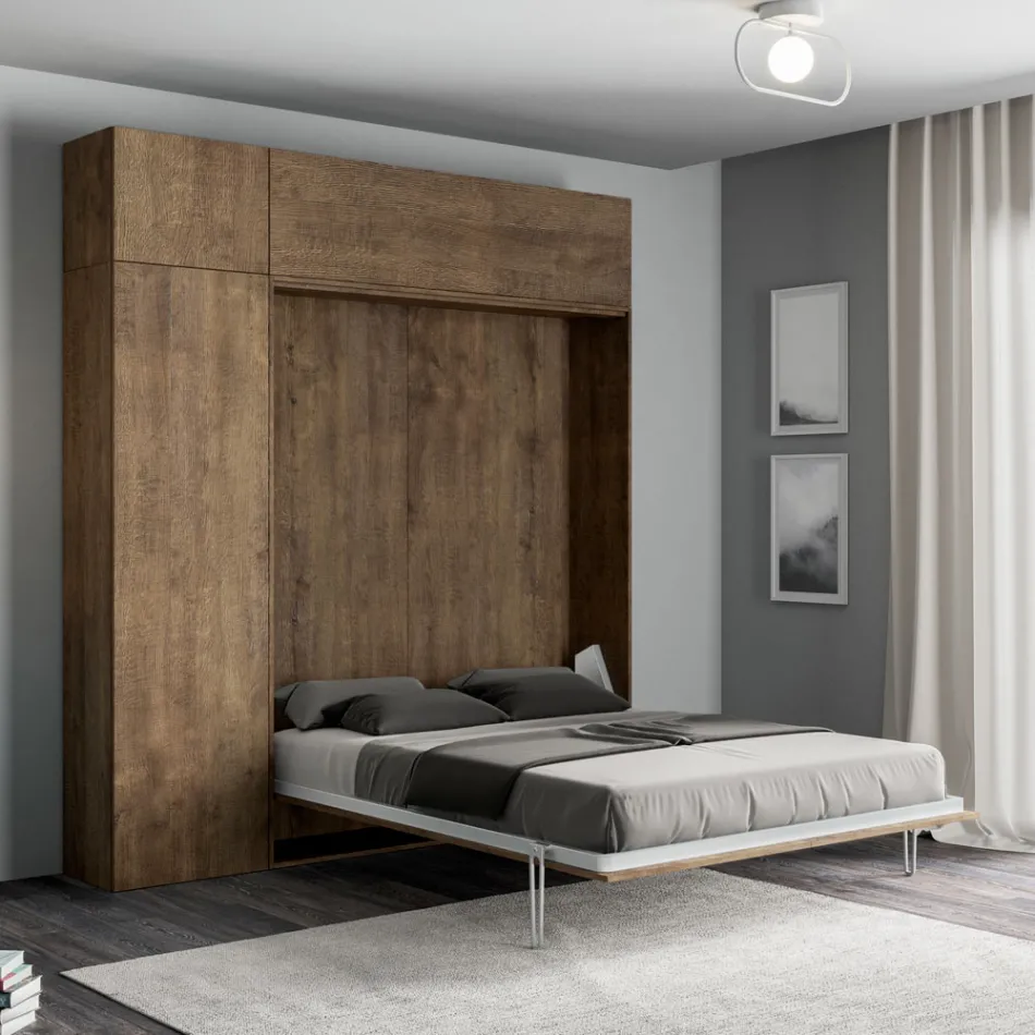 Letto Matrimoniale a Scomparsa Verticale con Pensile e Colonna  - Magicompare Viadurini
