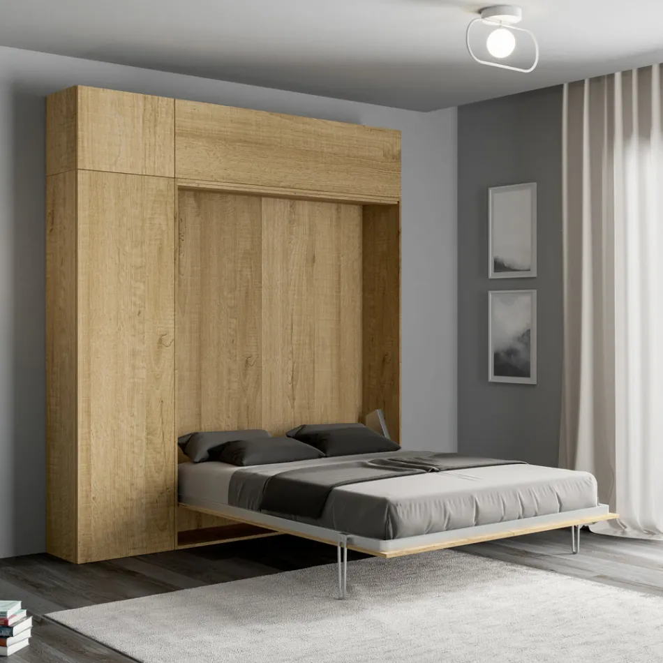 Letto Matrimoniale a Scomparsa Verticale con Pensile e Colonna  - Magicompare Viadurini