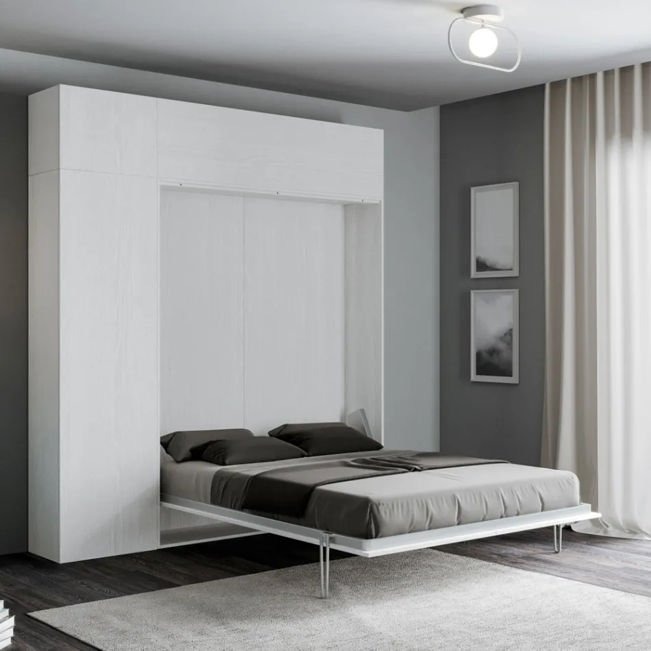 Letto Matrimoniale a Scomparsa Verticale con Pensile e Colonna  - Magicompare Viadurini