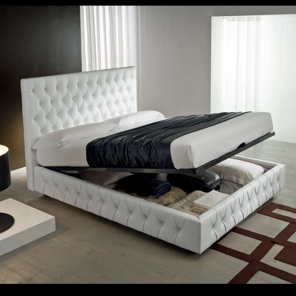 Letto Matrimoniale Capitonné con Contenitore Opzionale Made in Italy - Sciocco Viadurini