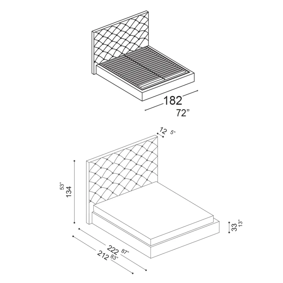 Letto Matrimoniale Capitonné con Contenitore Opzionale Made in Italy - Sciocco Viadurini
