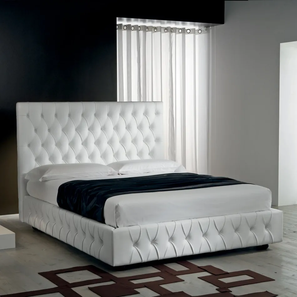 Letto Matrimoniale Capitonné con Contenitore Opzionale Made in Italy - Sciocco Viadurini
