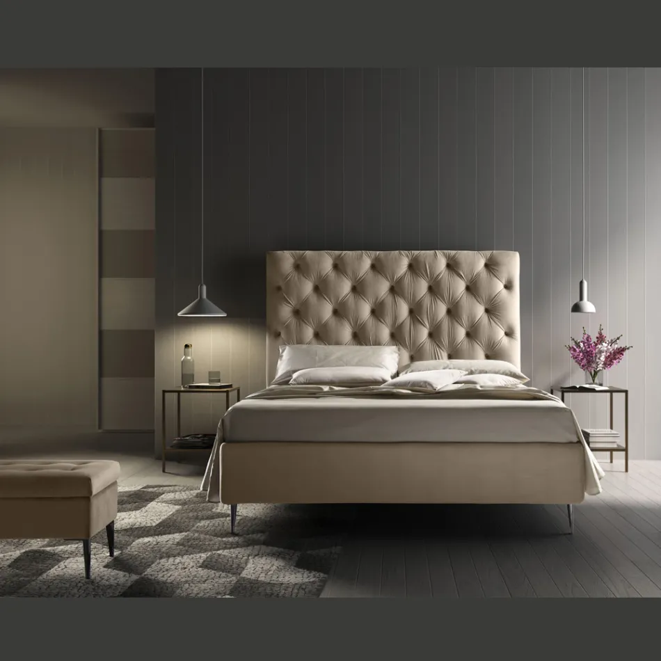 Letto Matrimoniale con Box Contenitore e Rete 160x190 Made in Italy - Sallie Viadurini
