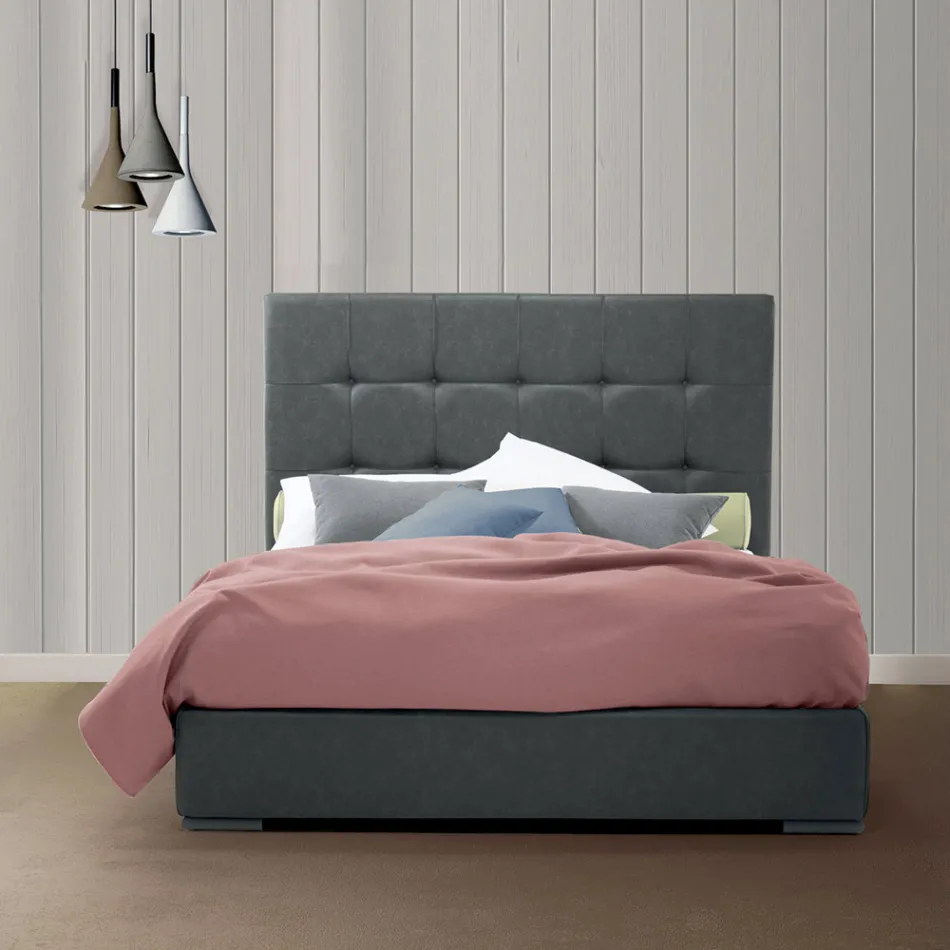 Letto Matrimoniale con Box e Testata King Size in Tessuto o Ecopelle – Ponente Viadurini