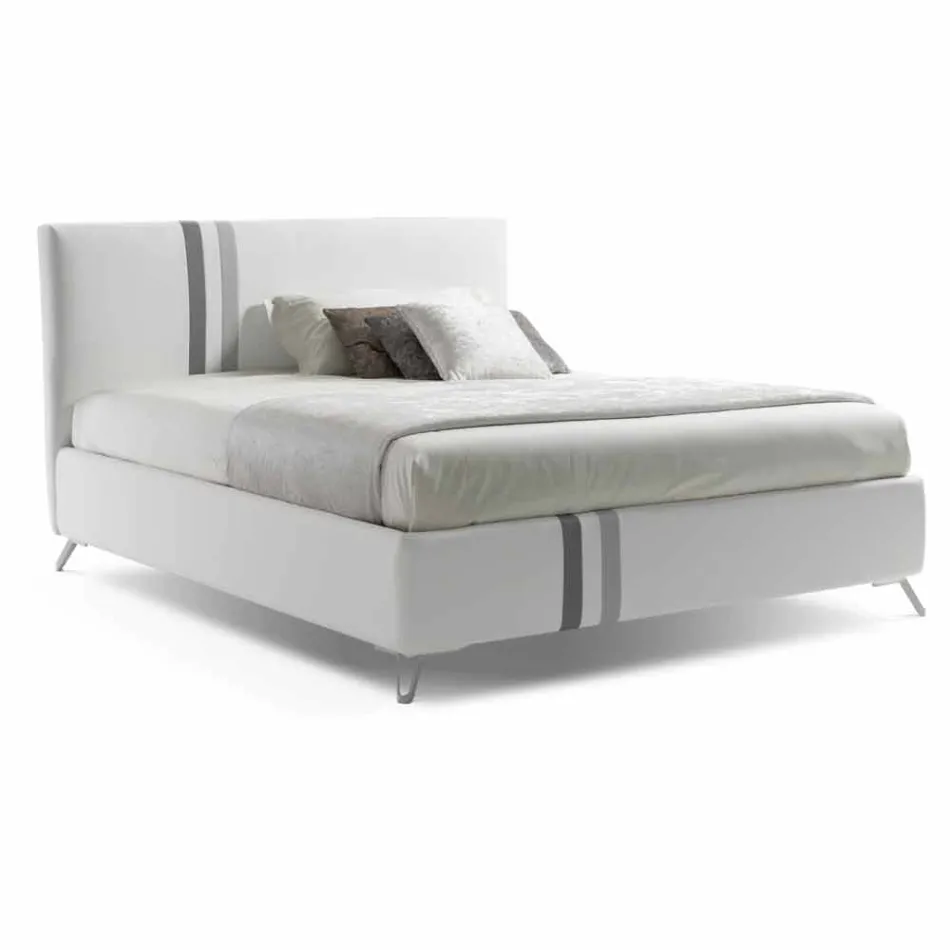 Letto Matrimoniale con Cassettone Imbottito in Ecopelle Made in Italy – Paolo Viadurini