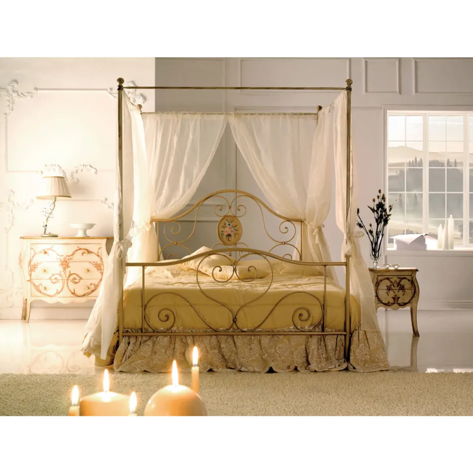 Letto Matrimoniale con Pediera Coordinata in Ferro Tubolare Made in Italy - Chic Viadurini