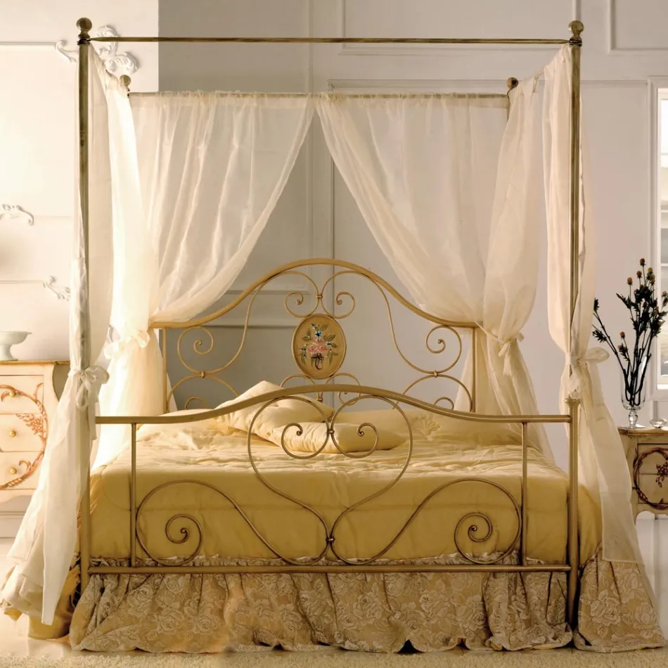 Letto Matrimoniale con Pediera Coordinata in Ferro Tubolare Made in Italy - Chic Viadurini