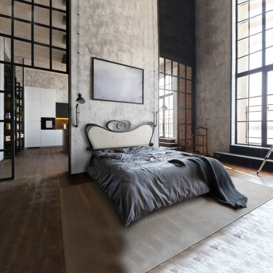 Letto Matrimoniale con Testata e Giroletto in Ferro Made in Italy - Finitura Viadurini