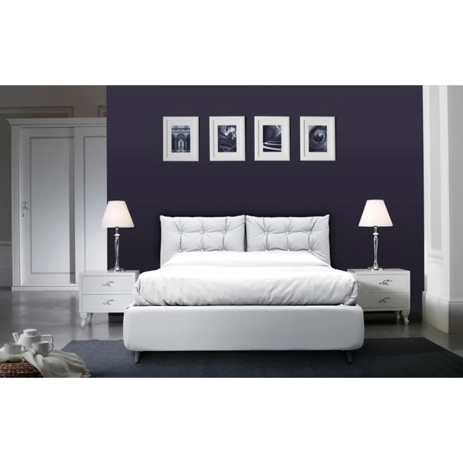 Letto Matrimoniale con Testata Imbottita e Piedini Made in Italy - Aaron Viadurini