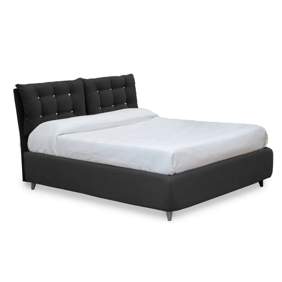 Letto Matrimoniale con Testata Imbottita e Piedini Made in Italy - Aaron Viadurini