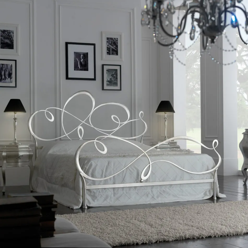 Letto Matrimoniale con Testata in Ferro Pieno Made in Italy - Nebbia Viadurini