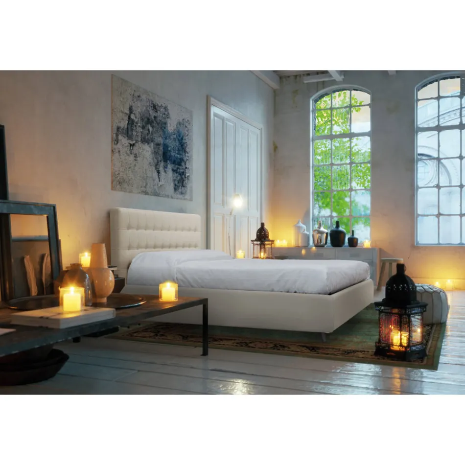 Letto Matrimoniale con Testiera in Ecopelle o Tessuto Made in Italy - Buddy Viadurini