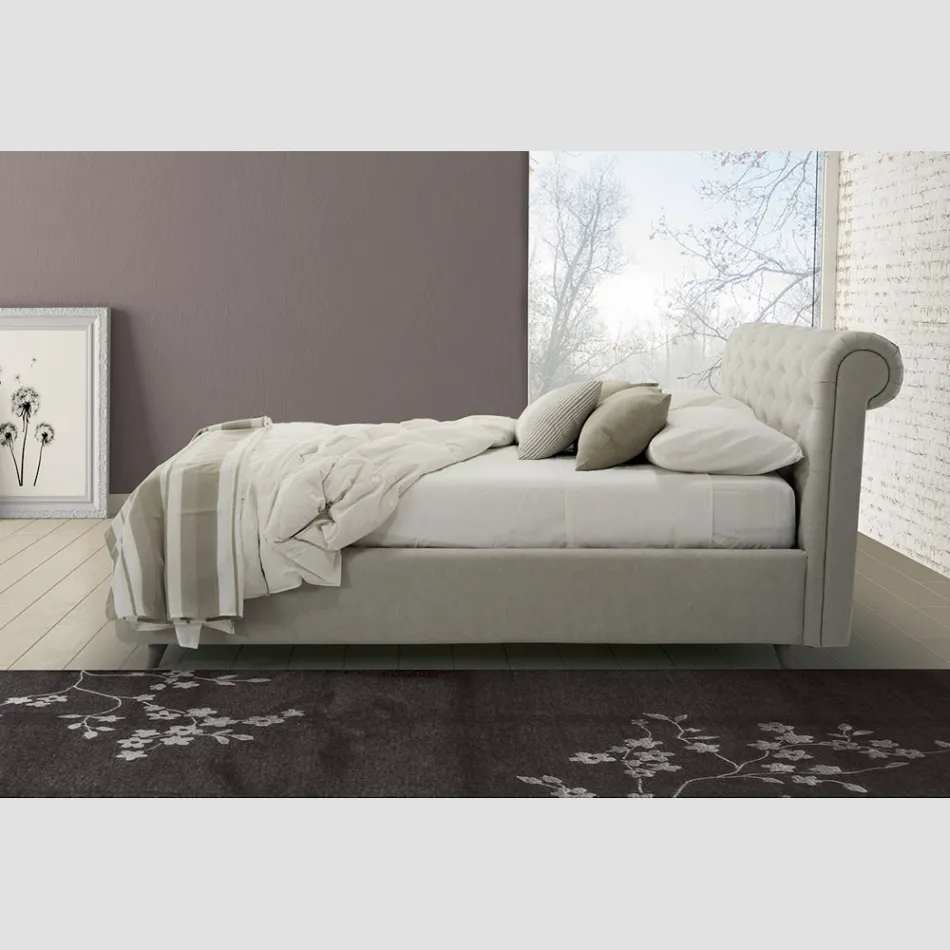 Letto Matrimoniale di Design Imbottito con Contenitore Made in Italy – Scarpetta Viadurini