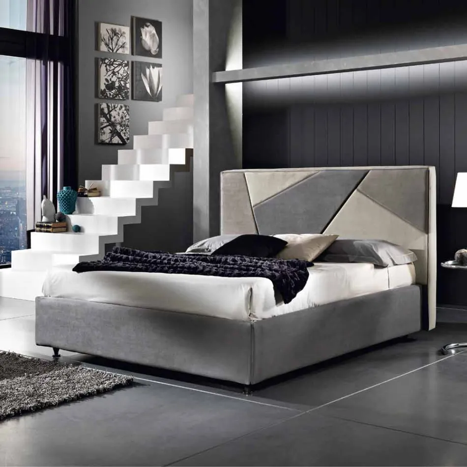 Letto matrimoniale imbottito con contenitore alzante 160x190/200cm Mia Viadurini